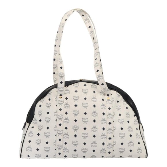 MCM Vicetos Logogram Shoulder Bag PVC Leather White Black gold Auth - Picture 3 of 16